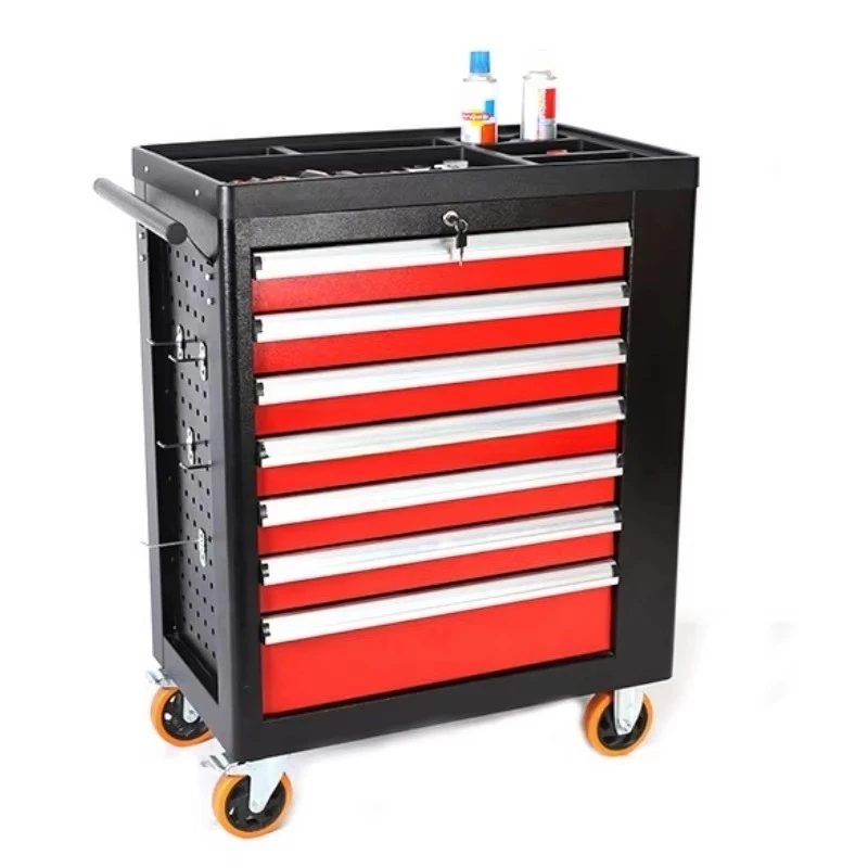 Top Storage Tray with Wheels Steel Tool Cart 7 Drawer Rolling Tool Cart