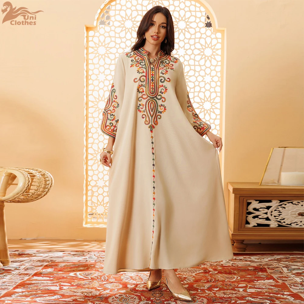 

Ramadan Muslim Women's Embroidered Loose Abaya Dresses for Women Dubai Elegant Casual Kaftan Muslim Dress Women Gowns