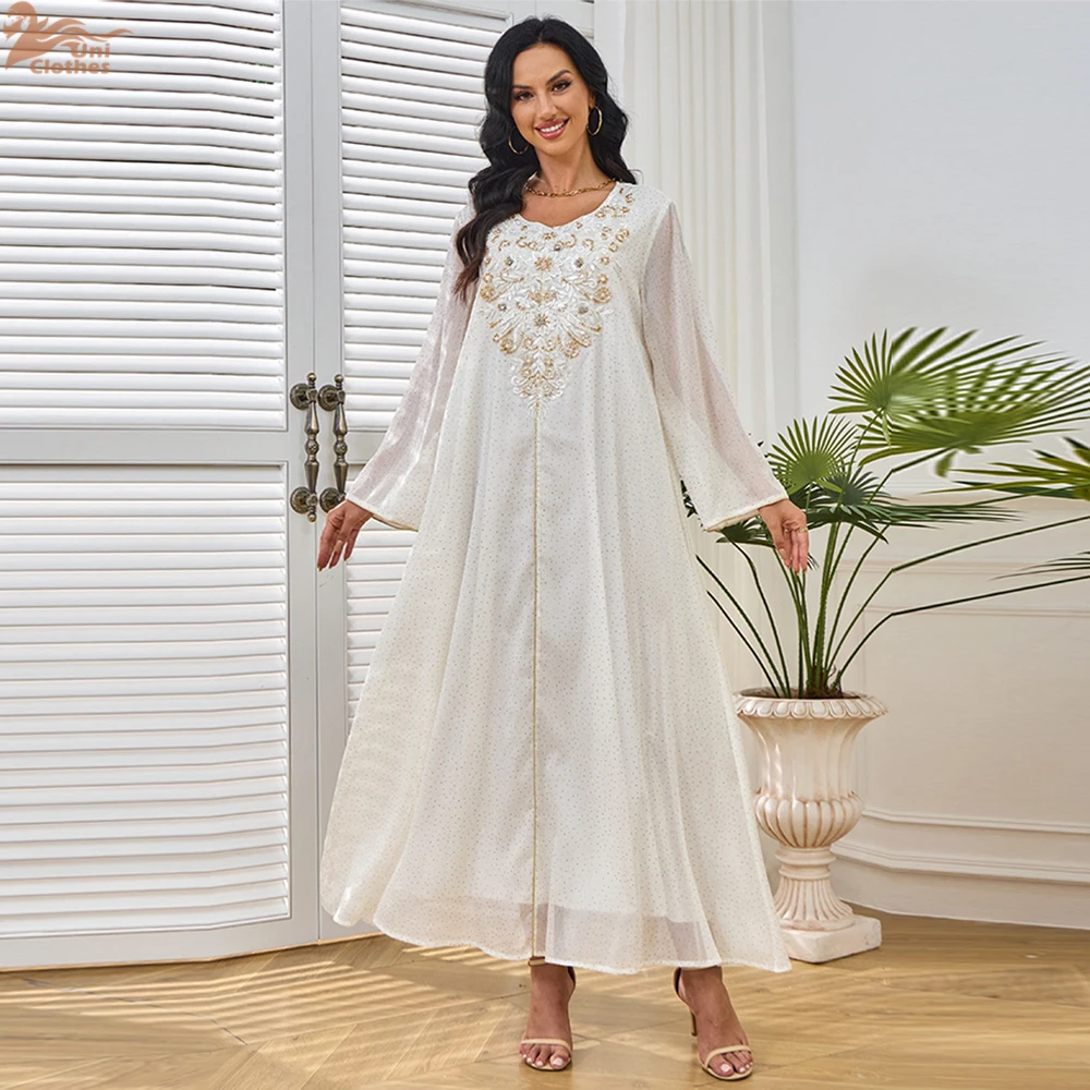 Fashion Embroidery Beads Abaya Elegant Evening Dress Muslim Women Abaya Dubai Abayas Islam Robe Djellaba Kaftan Caftan