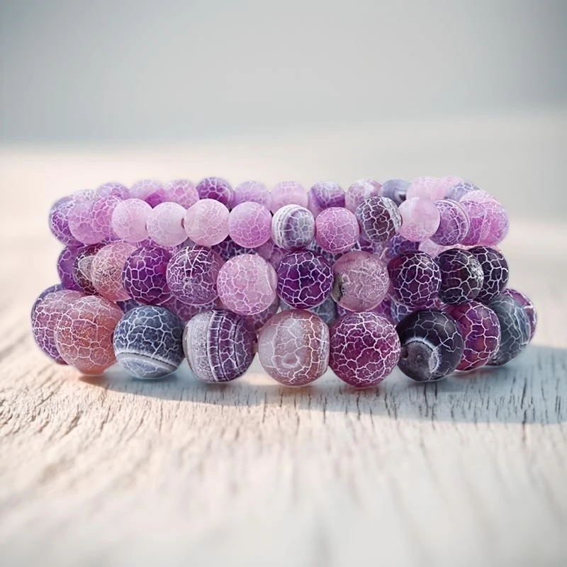 Natural Weathered Agate Blossom Sandblasted Matte Planet Stone Bracelet For Man Woman Fresh Adorable Instagrammable Wife Gifts