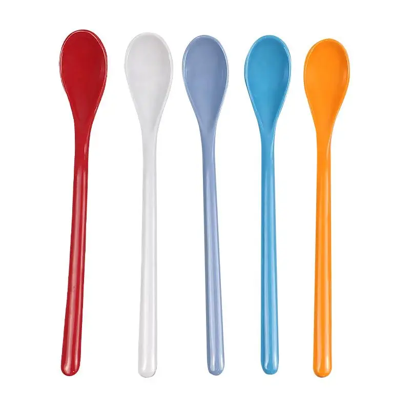 Candy Color Plastic Long Handle Dessert Spoons Dinner Tea Spoon Tableware Flatware Stirring Coffee Kitchen Scoops Soup