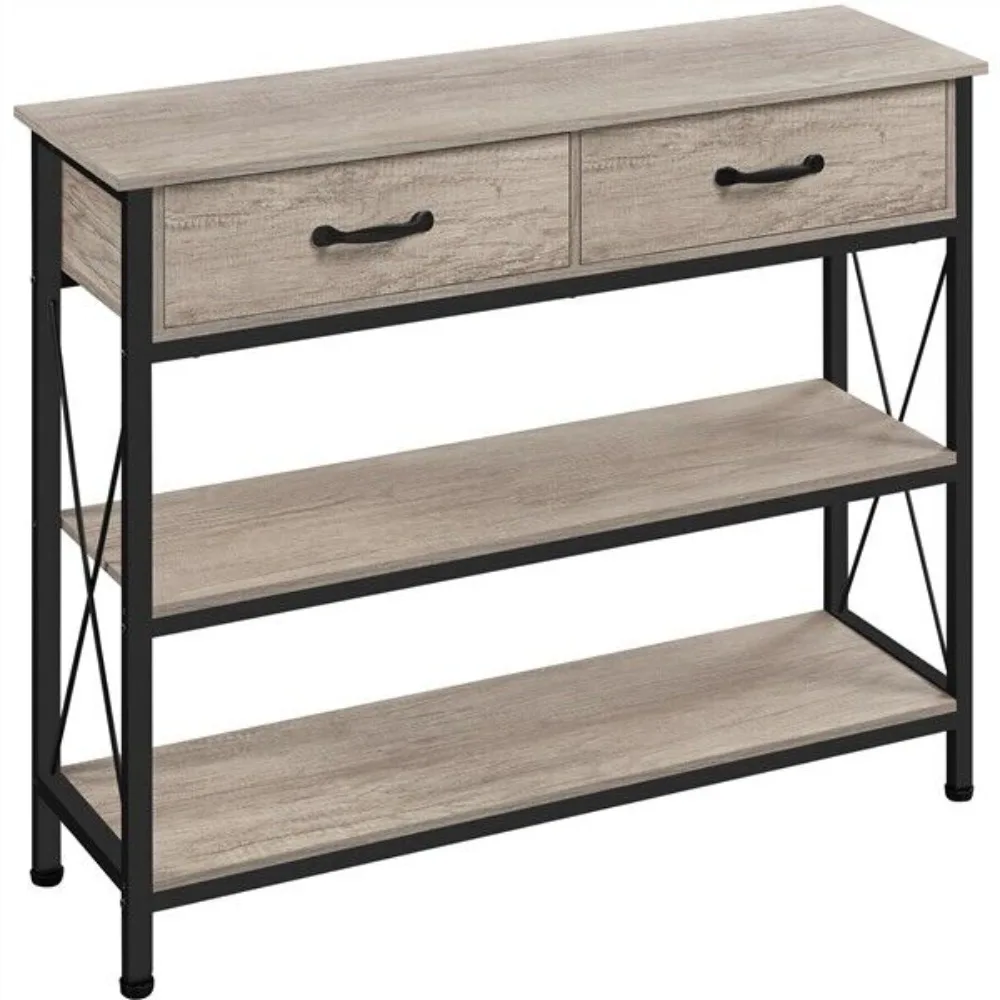 

Industrial Console Table Entryway Sofa Table Drawer Storage Shelves Living Room