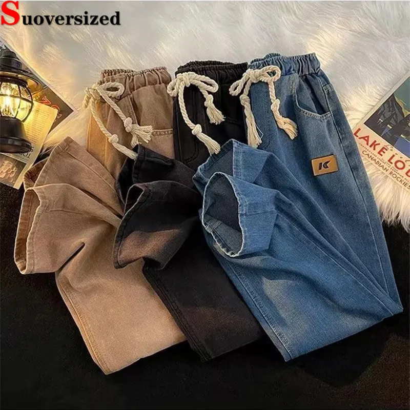 

Lace-up High Waist Baggy Wide Leg Jeans Korean Fashion Vintage Trousers Casual Loose Cowboy Spodnie Women Streetwear Denim Pants