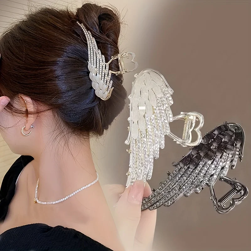 

Large Hair Claw Clip Angel Wing Rhinestone Shiny Hair ClipWomen Girls Daily Outdoor Decors Alloy Hair Accessories