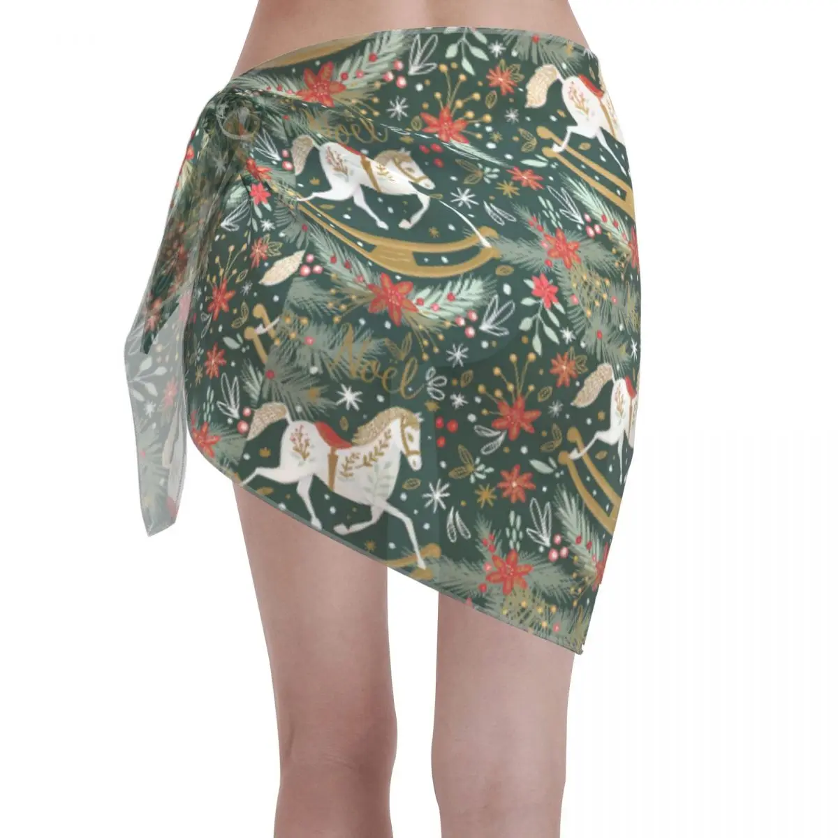 مخصص هزاز الحصان نويل هدية الكريسماس ملابس السباحة Coverups طباعة قصيرة بيكيني التفاف شير Coverups Sarong Coverups الشاطئ التفاف