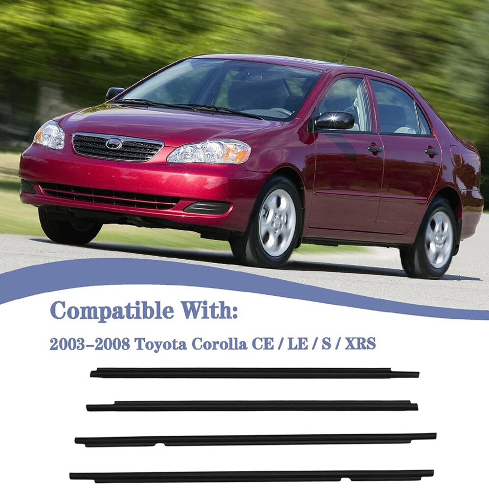 

4PCS Black Car Window Weatherstrip Molding Trim For 2003-2008 Toyota Corolla 75710-02100 US Stock