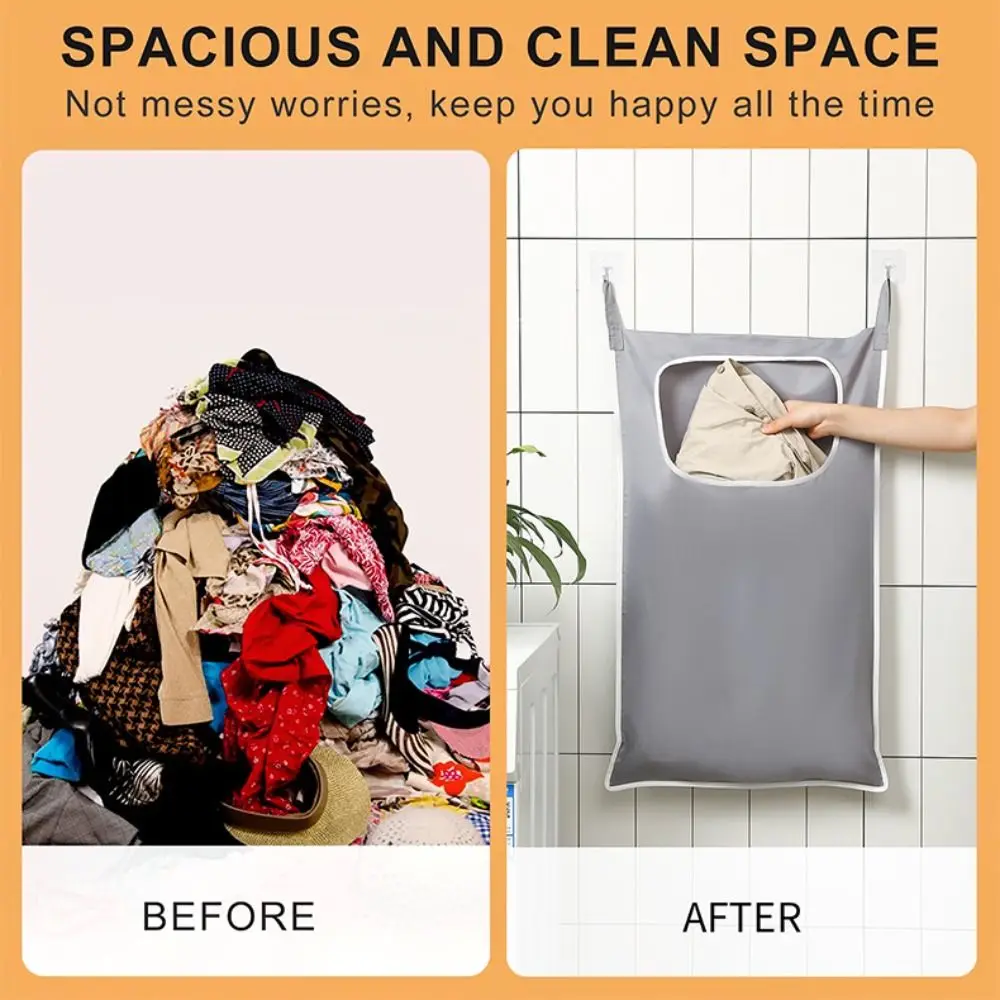 Wall Mounted Hanging Storage Bag Hanging Fabric Hanging Laundry Basket Lightweight Foldable Clothes Storage Bag Laundry Room