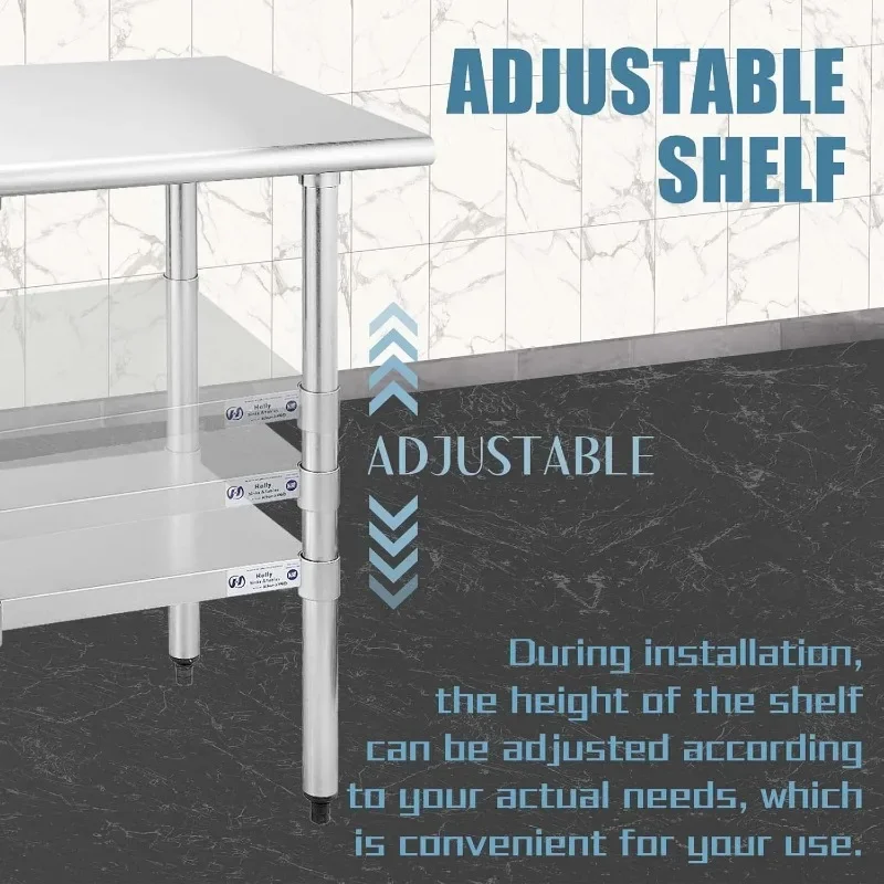 Stainless Steel Table for Prep & Work 24 x 24 Inches, NSF Commercial Heavy Duty Table with Undershelf