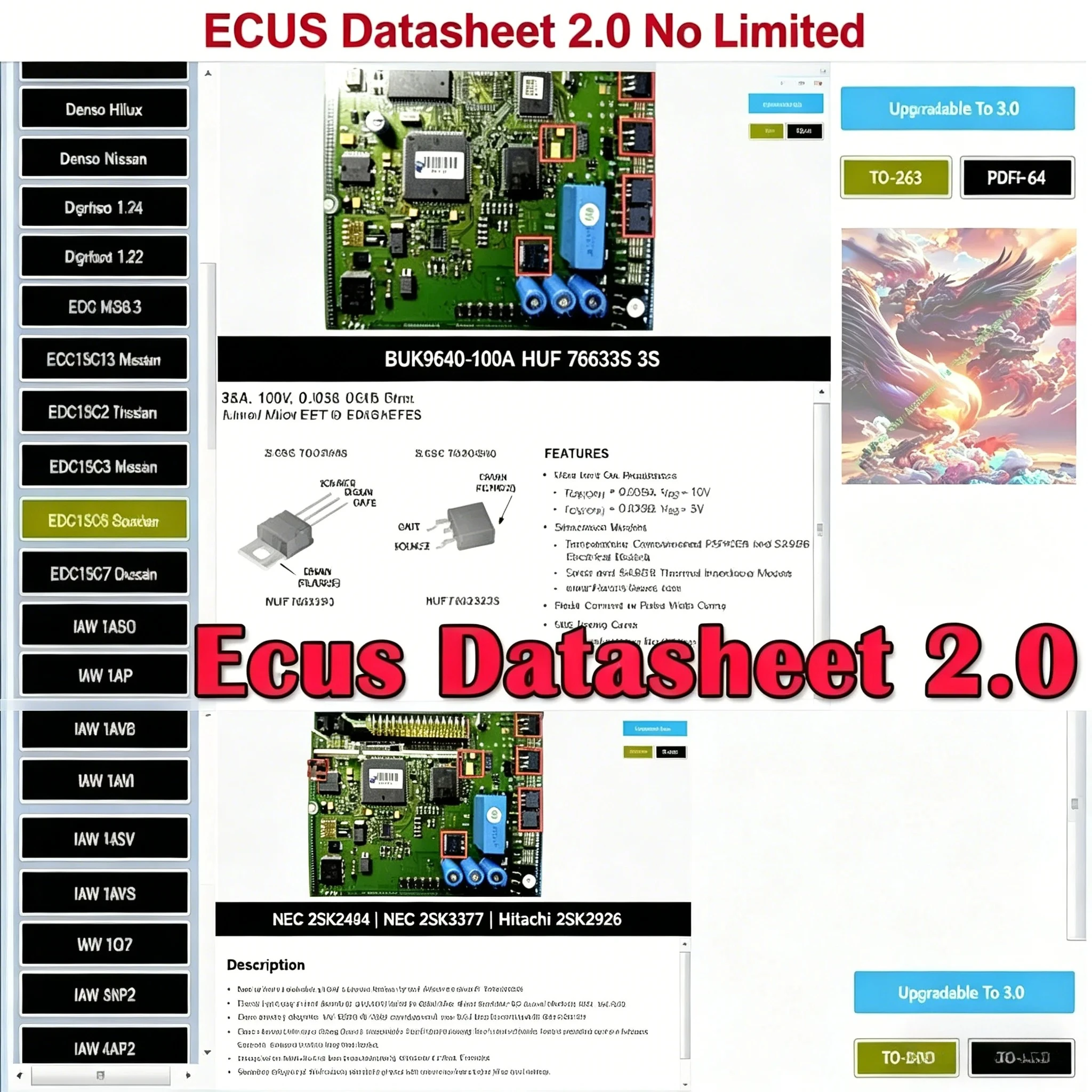 ECU Repair Software Ecus Datasheet 2.0 PCB Schematic with Electronic Components of ECU and Additional Information For IAW Bosch