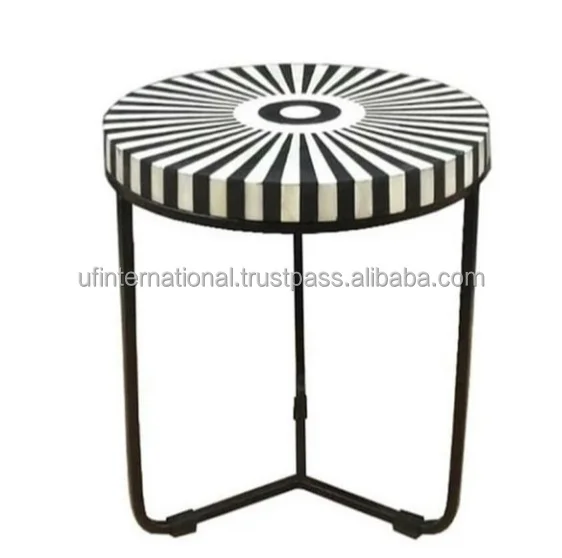 Best Quality Bone Inlay Side Table Design Stool in Black Bone Inlay Side Table from India for Living Room 2 pieces  Furniture