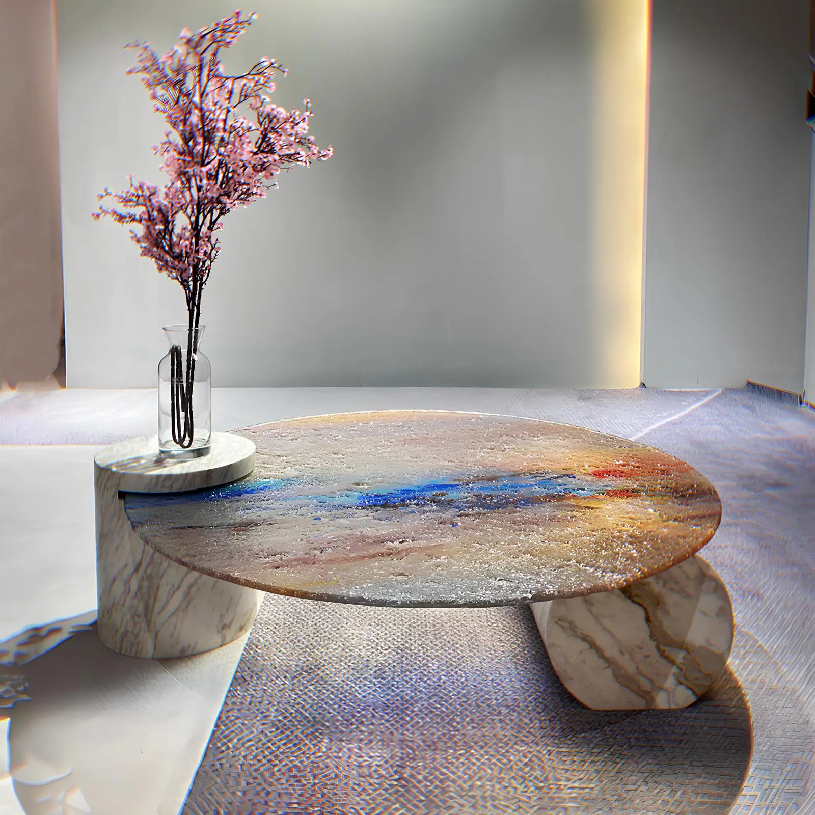 Art glass capstone base round fancy modern luxury tempered