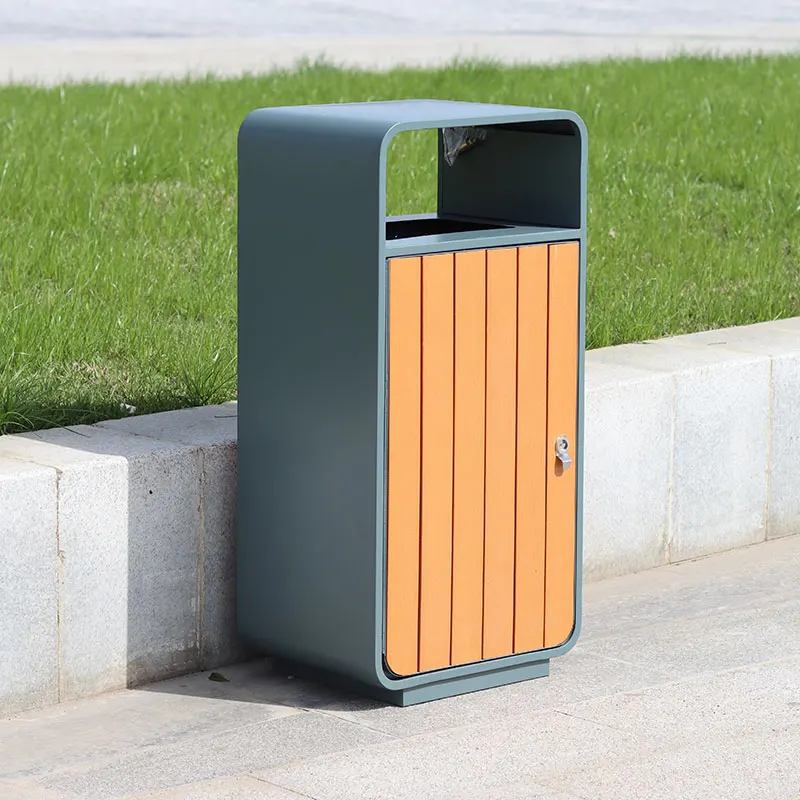 Public outdoor street bin waste garbage waterproof plastic wood trash bin trash can