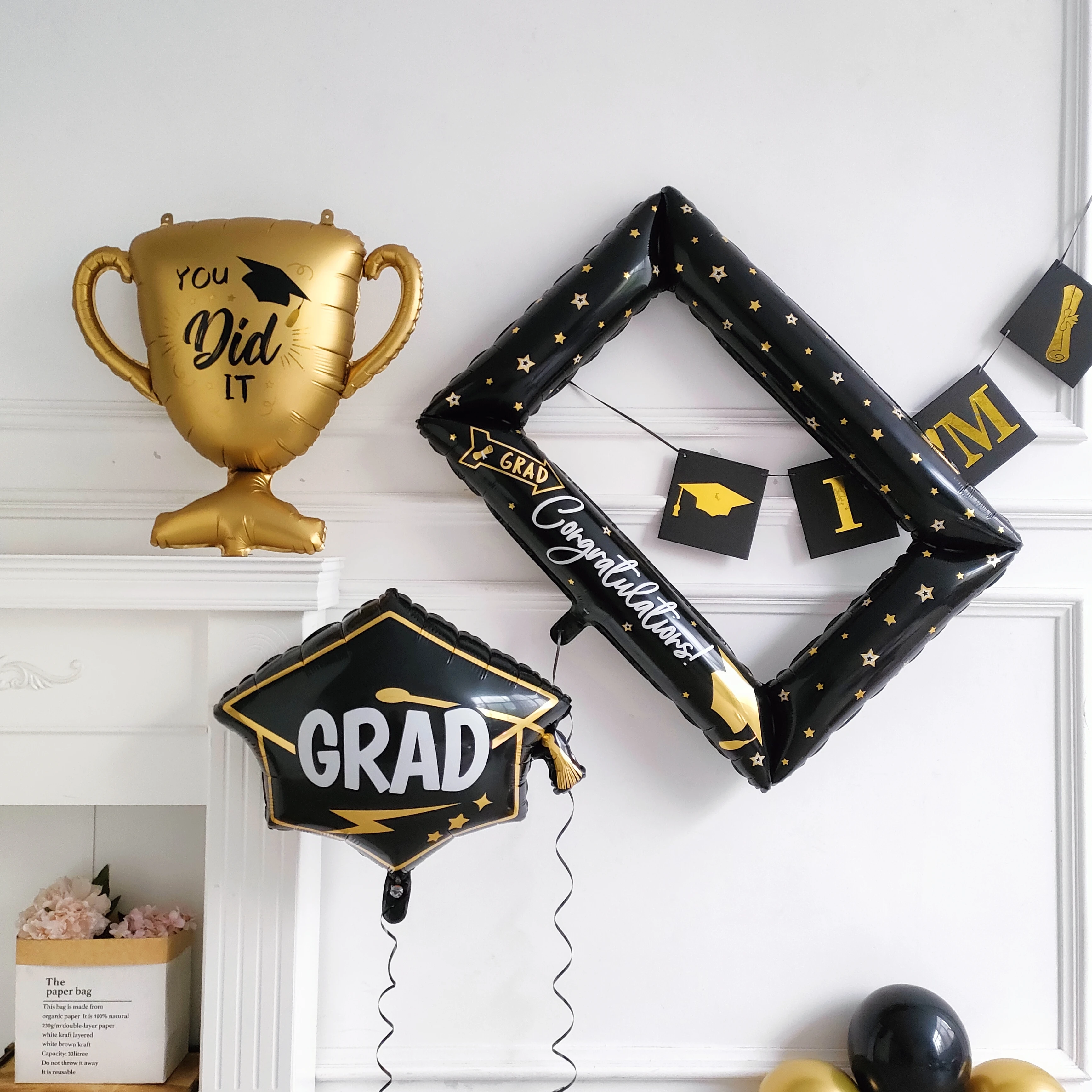 Graduation  Gold Silver Black Balloon Congratulation Graduation High School Graduation Party Decoration Supplies