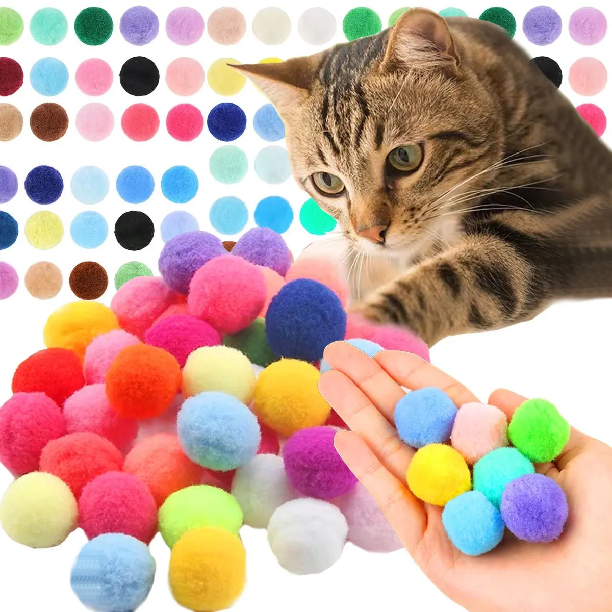 101/201pcs 3cm Colorful Plush Cat Teaser Toy Balls Chew Durable Cat Toy Balls Cat Training Toy Balls For Cat  ZSY
