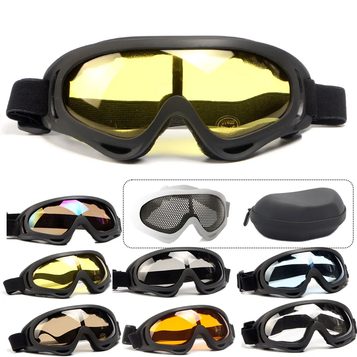 

Motorcycle Bicycle Motor Bike Ride Glasses Windproof Glass Iron Mesh Replaceable Eyeglass