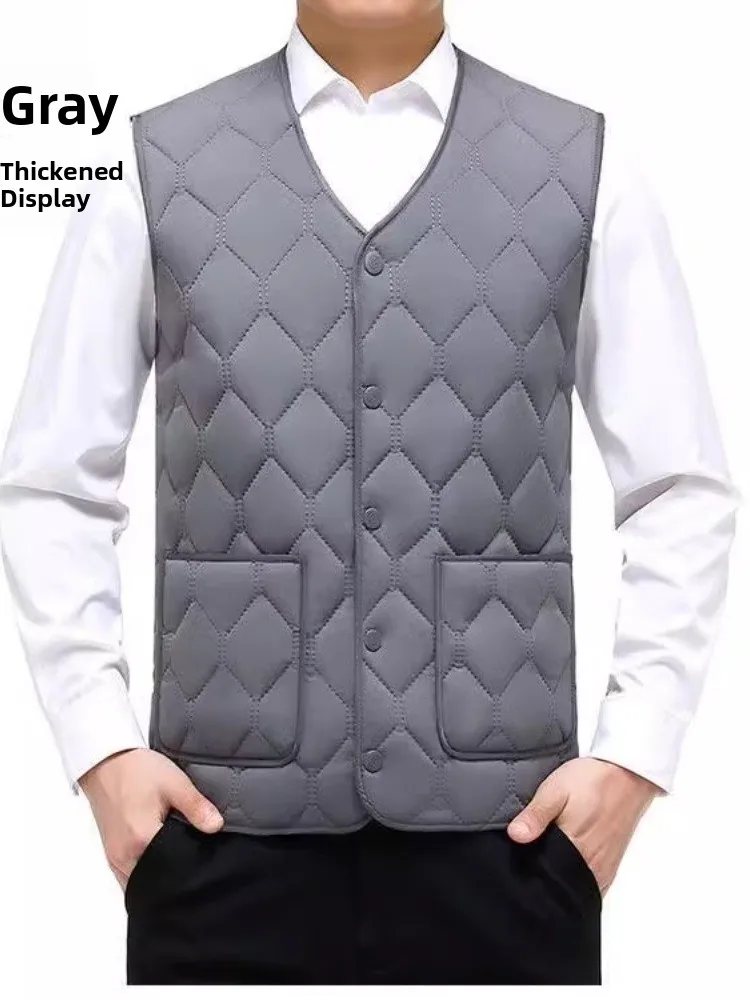 

New Men's down Cotton Vest Warm Fce Lined Thiened Autumn Winter Faion Dad Clothes Large Size Jaet Sli