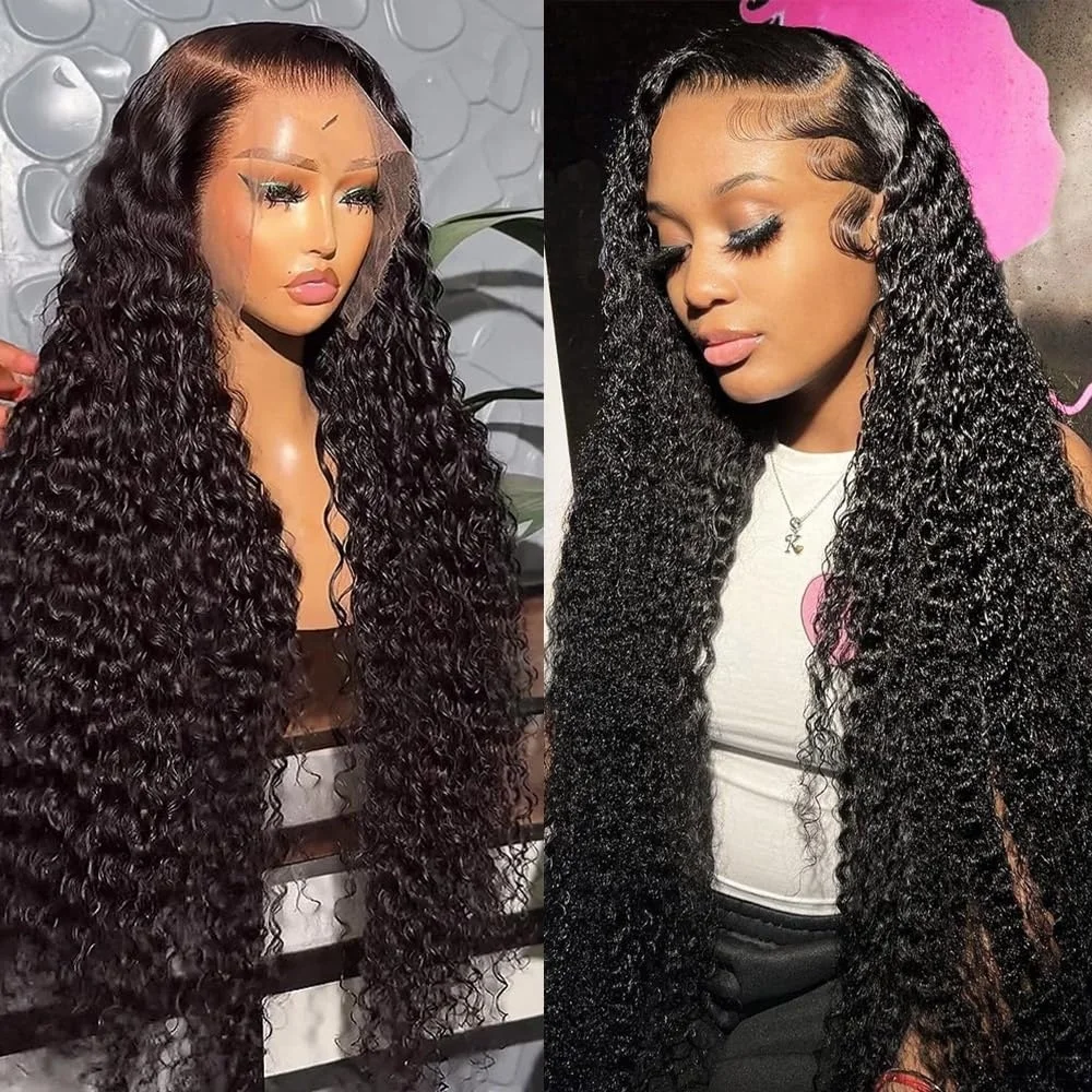 13x4 موجة عميقة شعر مستعار مجعد اللون الطبيعي الدانتيل الجبهة الباروكات شعر الإنسان شفافة 220 الكثافة قبل Plcked الدانتيل شعر مستعار أمامي للنساء 1B