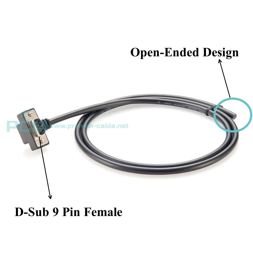 Kabel Antarmuka Serial DB9 RS232 Sudut Atas/Bawah, Kabel Port Serial Terbuka 9 Pin D-Sub 90 Derajat untuk Pemrograman PLC