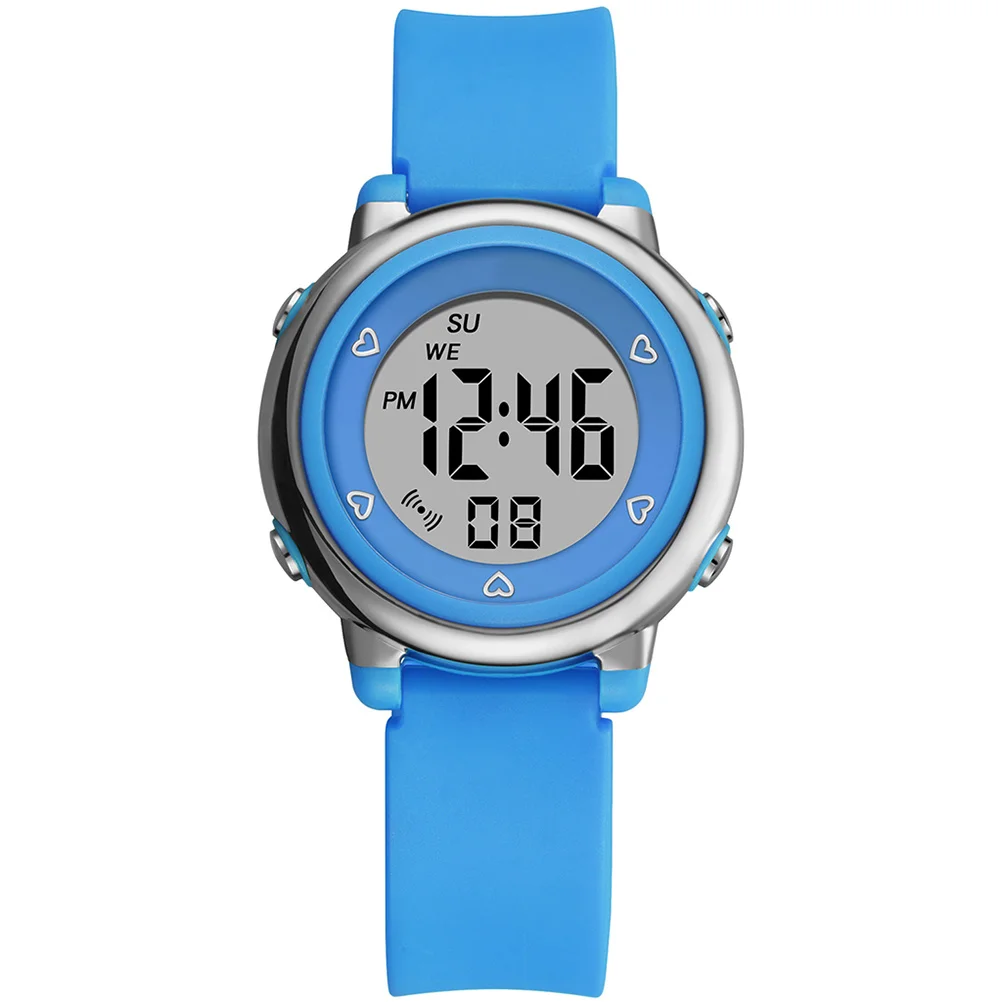 1Pcs Waterproof Blue Electronic Watch Multi-Function LED Stopwatch Timing Alarm Luminous for Students Women