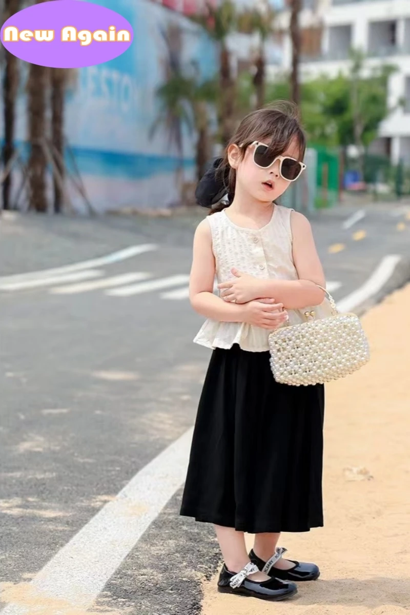 Girls handmoven beaded pearl handbags Children's Chic chain totes Kids princess crossbody bags Teenagers Shoulder Bags NA013