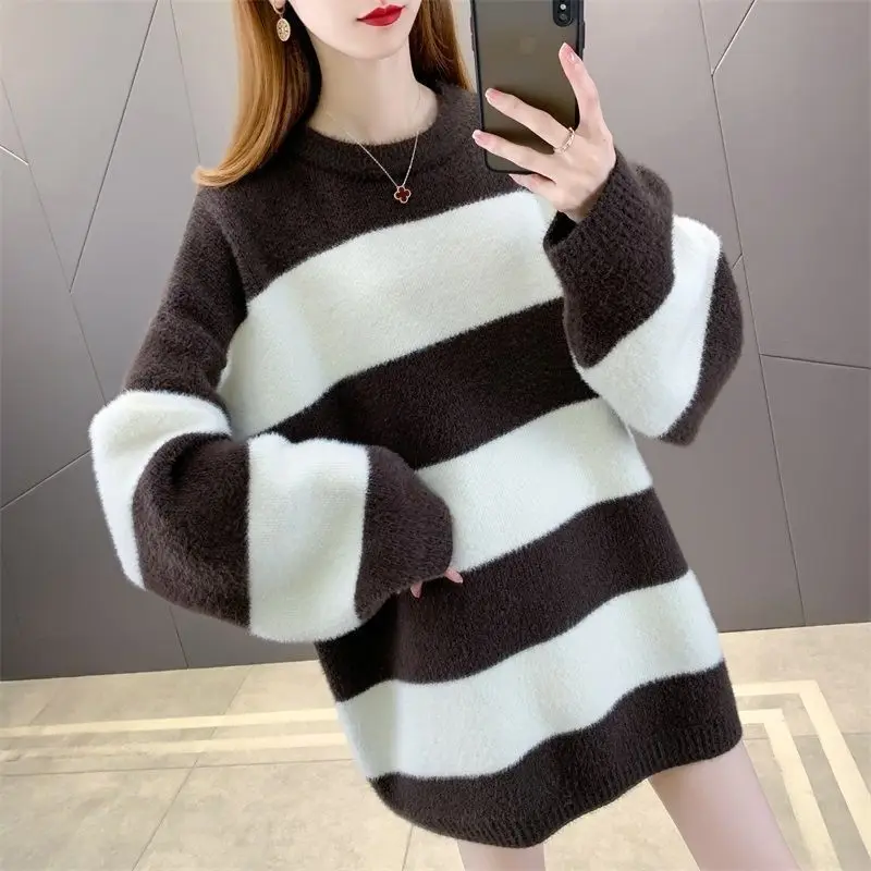 

Fashion Striped Long Sleeve Knitwear Tops Female Spring Autumn Pulls Femmes Jumper Loose Cashmere Women's Pullovers Sweater