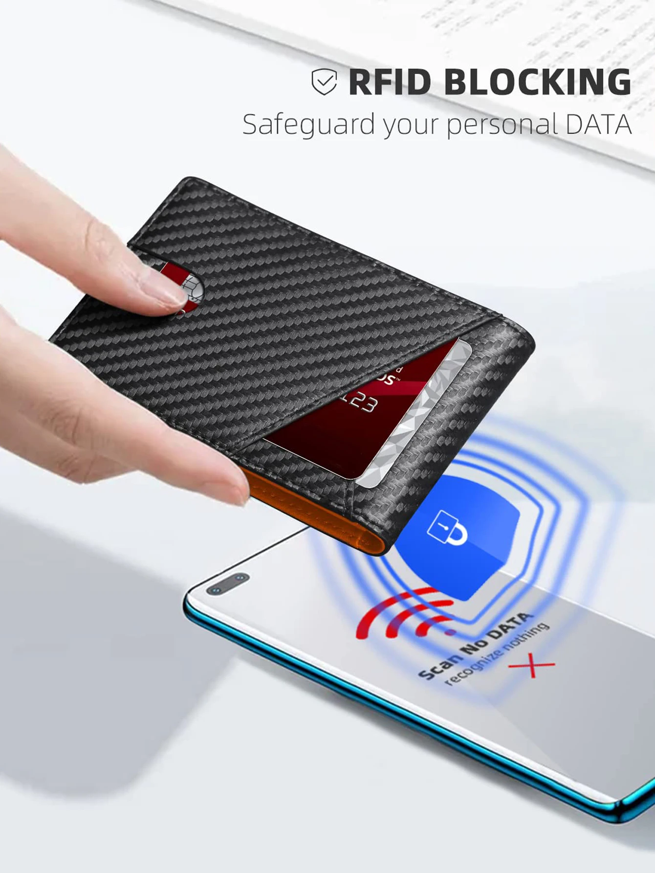 RFID Carbon Fiber Ultra-thin Trifold Wallet Simple Front Pocket Design Wallet Multi-function Portable 8 Card Slots Men's Wallet image 2