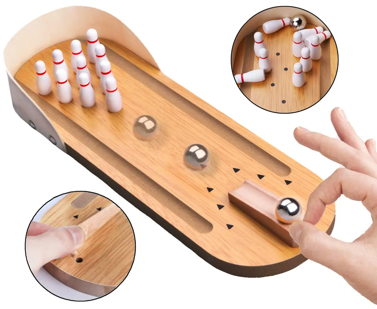 

Table Top Mini Bowling Game Wooden Board Arcade Shooting Office Desk Stress Relief Finger Toys Fun Gifts for Men Women Kids