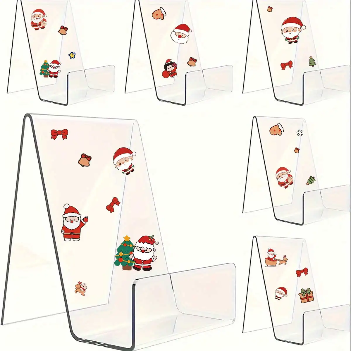 6pcs Transparent Acrylic Display Stand, Thickened Easel for Books, Pictures, Notebooks, CDs, Artworks, Free Christmas Stickers