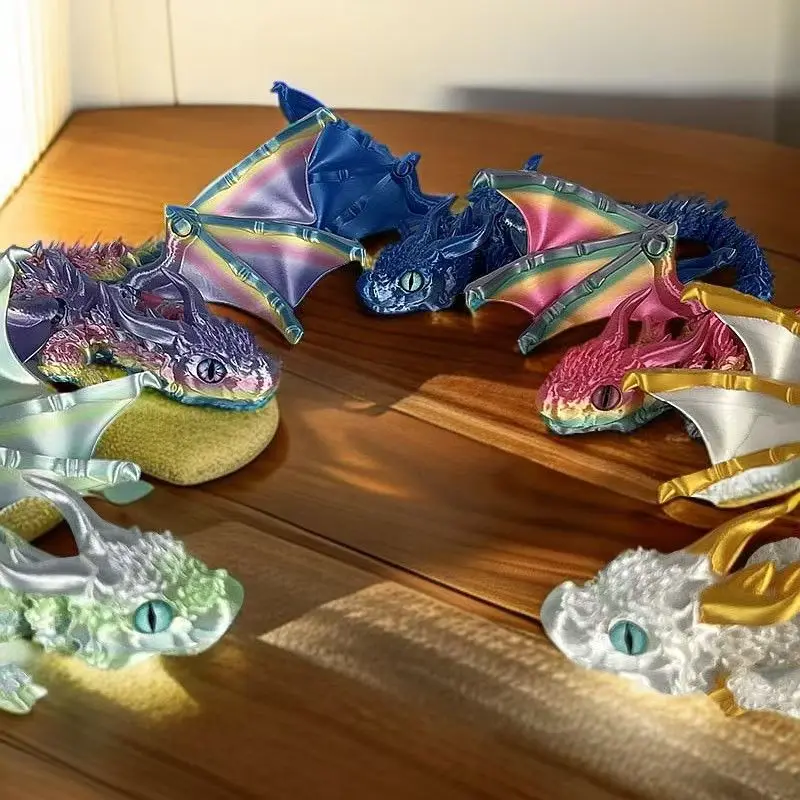 تمثال تنين على شكل نقل مجنح مطبوع ثلاثي الأبعاد مع عيون عشوائية، منحوتة تنين راتينج آرت ديكو، ديكور على شكل حيوان على الطاولة 37 سم #2