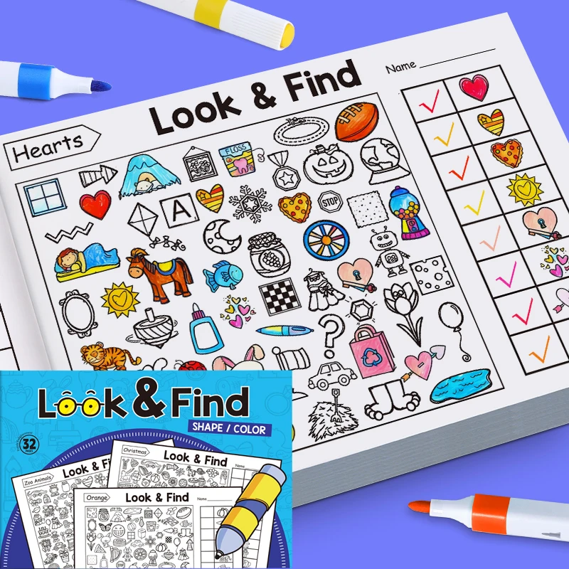 32 Pages Concentration Fine Motor Skills Look & Find Game Drawing Toy Book Coloring Book Activity Training Practice Book