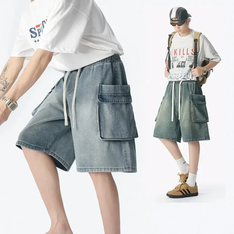 

Высококачественные летние шорты, модные уличные шорты в стиле хип-хоп с большими карманами, эластичной талией и завязками, рабочая одежда, брендовая мужская повседневная одежда