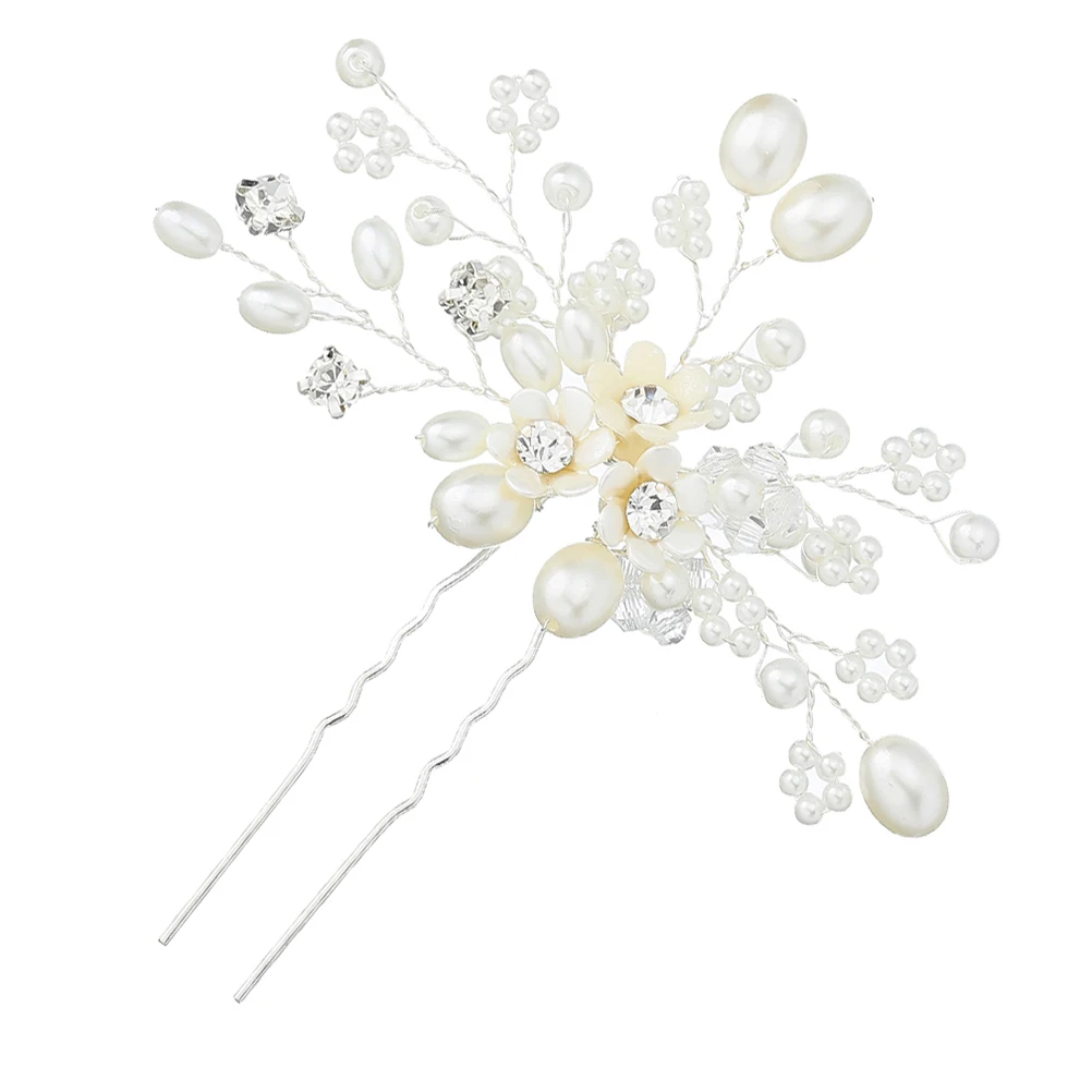 

1Pcs Handmade Pearl Rhinestone Bride Hair Pin Silver Lightweight Wedding Hair Clip Bride Headdress for Women Girls