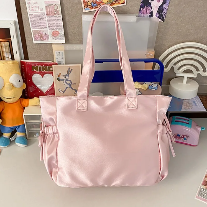 Bolso de satén elegante para mujer, bolsa de hombro con lazo, de alta capacidad, sólido, 2024