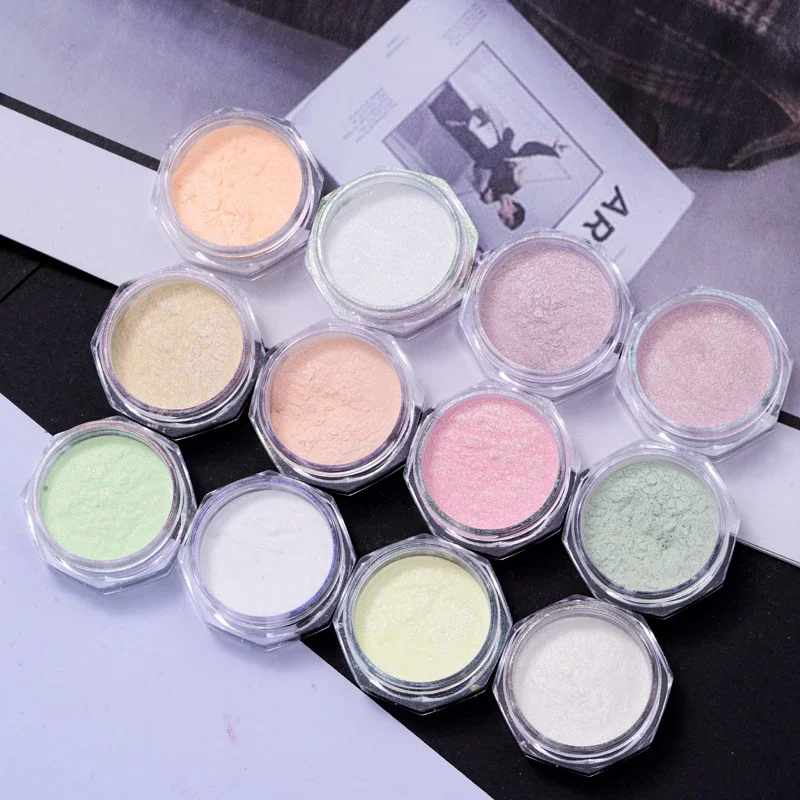 HNDO 오로라 미러 파우더 네일 글리터 크롬 효과, 전문 네일 아트 장식, 매니큐어 카멜레온 안료 먼지, 12 색