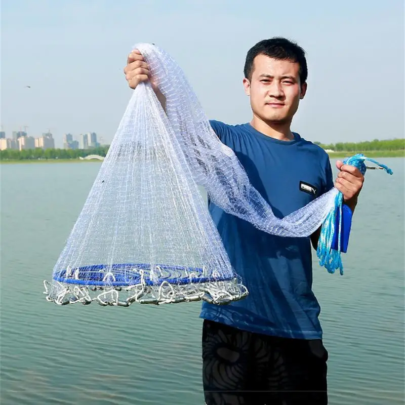 Lawaia Cast Network With Steel Pendant Nylon Braided Line Hand Throw Fishing Net With Big Plastic Blue Ring Network Fishing Tool