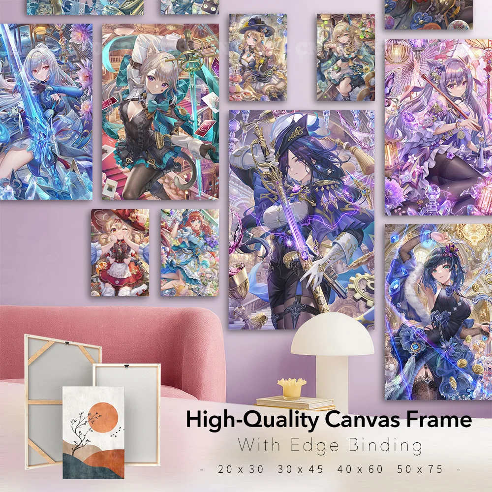 Game Wall Art Canvas Paintings Pictures Prints Anime Role Poster Home Decoration For Living Room With Framework Genshin Impact