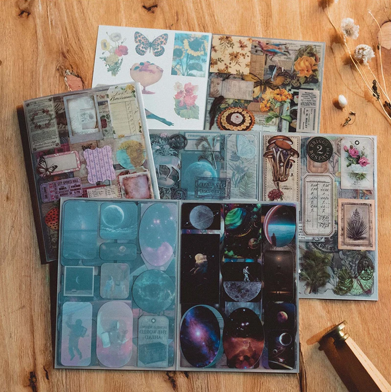 

20sheets Poetry and Distance Series Retro Handbook Decorative Materials Die cut PET Stickers Book DIY Diary Scrapbook