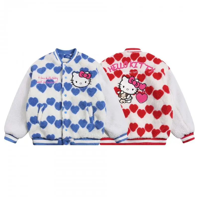 New Miniso Sanrio Hello Kitty Y2K Women's Winter Down Jacket Cardigan Plush Jacket Winter Warm Loose Long Sleeved Top Jacket kit