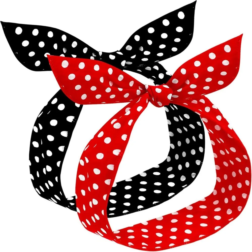 Bild 3: 2 Stücke Mode Polka Dot Bandana Stirnband Bogen Breites Haar Hoop Dame Kopftuch Haarschmuck