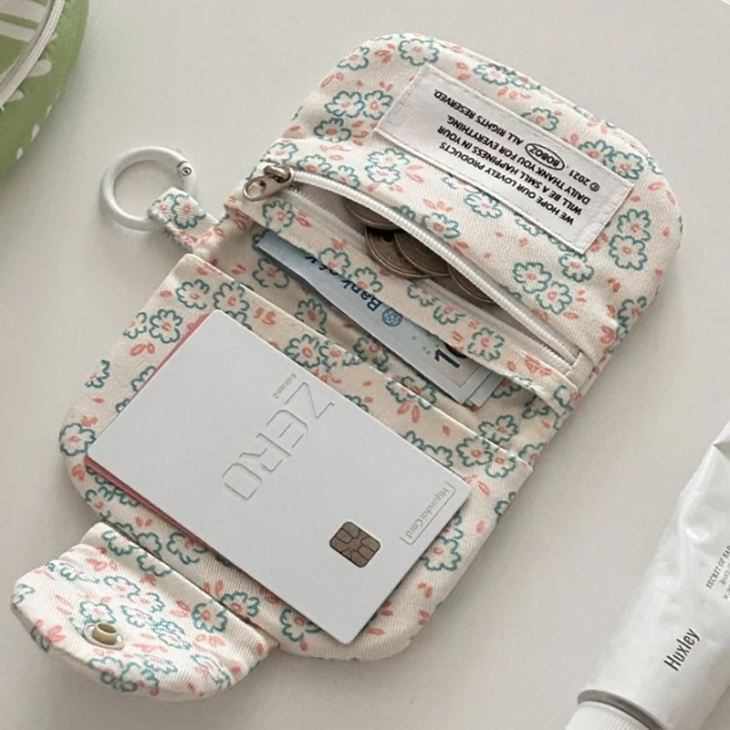 Monedero de lona para mujer, bolso de moda Floral, Cartera de moda coreana portátil, auriculares para teléfono móvil, bolsa de almacenamiento para