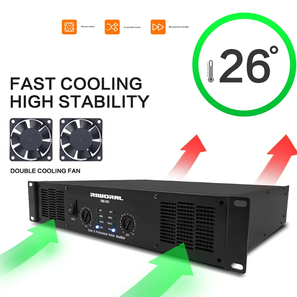 RM500 Class H 1800W*2 Channel Power Amplifier Professional High Power DJ Audio Bass Amplifier