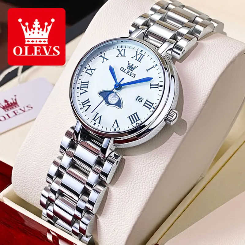 OLEVS Luxury Brand Quartz Watch for Women Roman Numeral Dial Elegant Stainless steel Wristwatch Business Waterproof Watches 5573