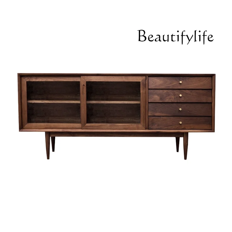 

Nordic Solid Wood Sideboard Simple Modern Living Room TV Cabinet American Glass Cabinet Door Type Audiovisual Cabinet