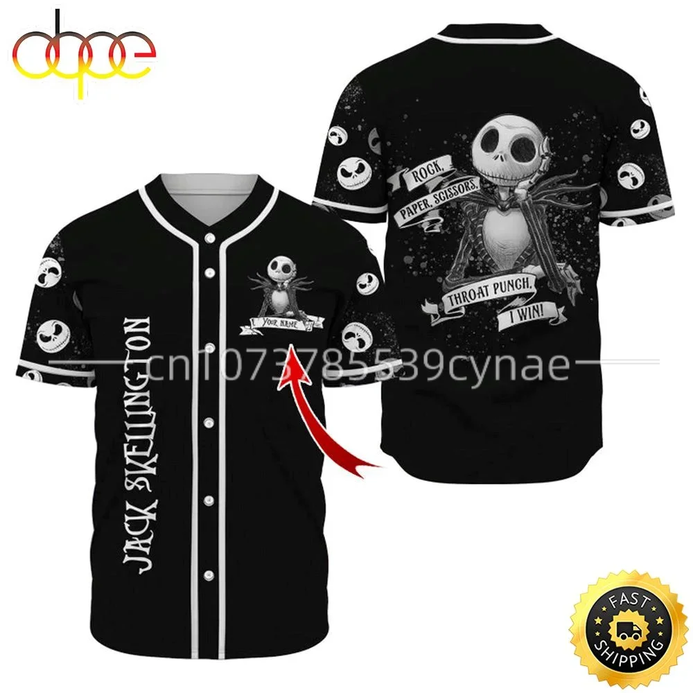 Custom Name Nightmare Before Christmas Jack Skellington Baseball Jersey Men's Women's Short Sleeve Jersey Disney Baseball Jersey