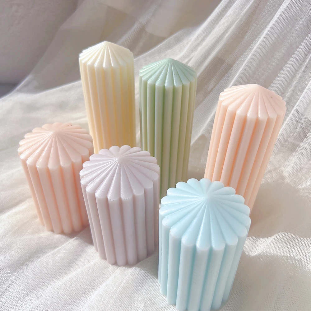 Unique Striped Column Home Candle Mould Thick Ribbed Pillar Candle Silicone Mold Aesthetic Modern Decorative Taper Wax Tooling