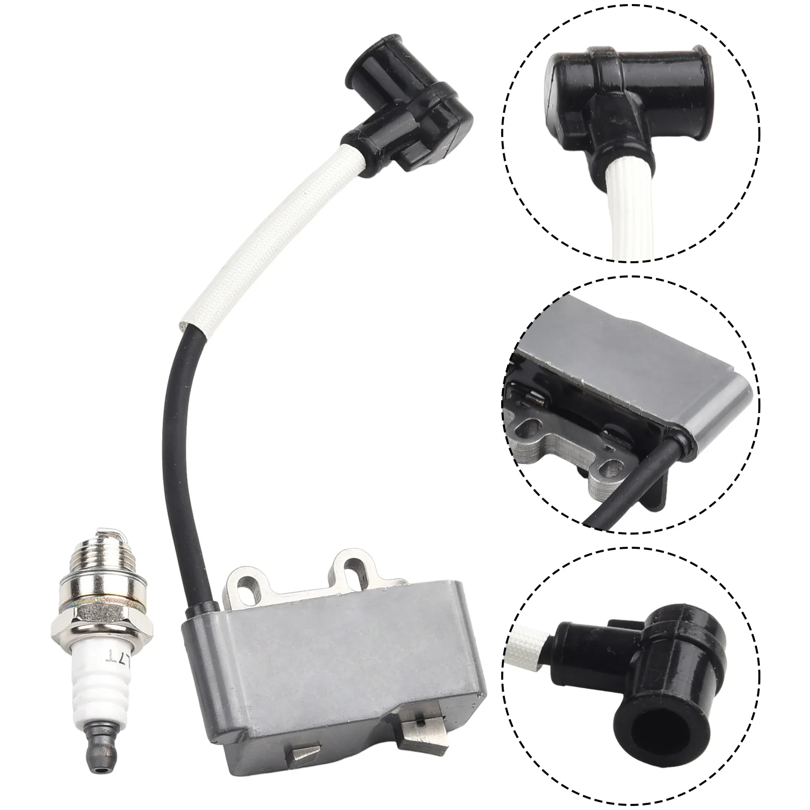 

Trimmer Spare Parts Ignition Coil Ignition Coil Plug A41100013 Alloy Black And Silver 1PC Garden Power Equipment