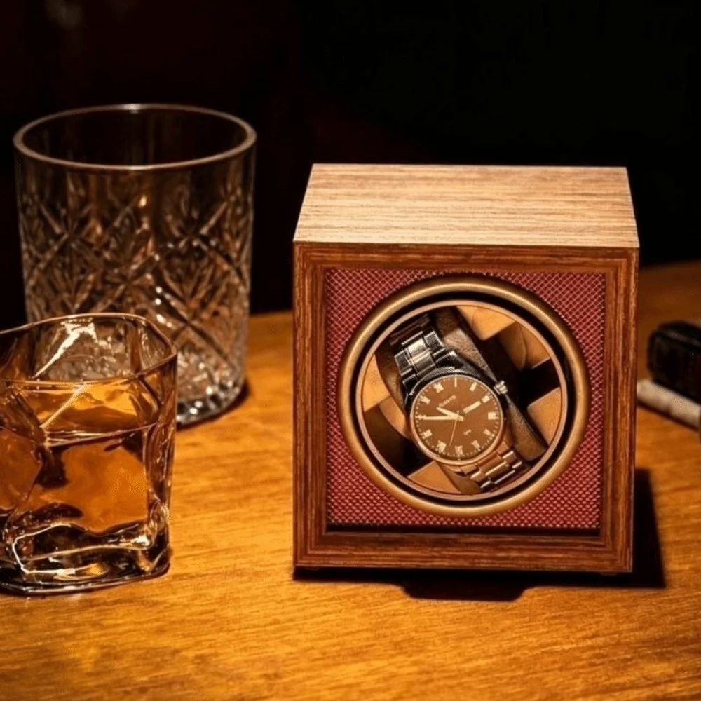 USB Power Automatic Watch Winder Wooden Case Mute Motor Rotating Watch Box Single Position Fully Automatic