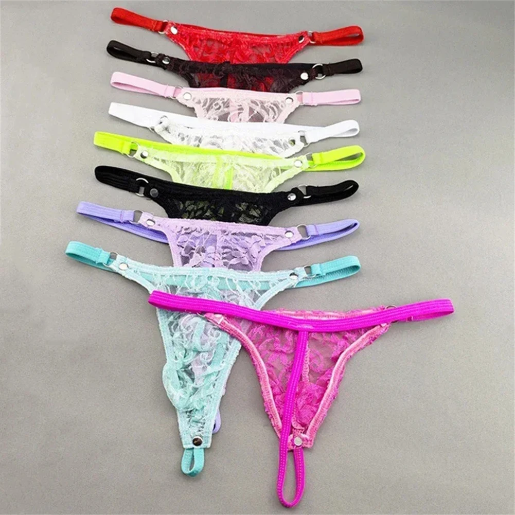 Sexy Perspective Lace Men Jockstrap Pouch G-string Low Waist Elastic Thin Strap Thong Sissy Underwear T-panties
