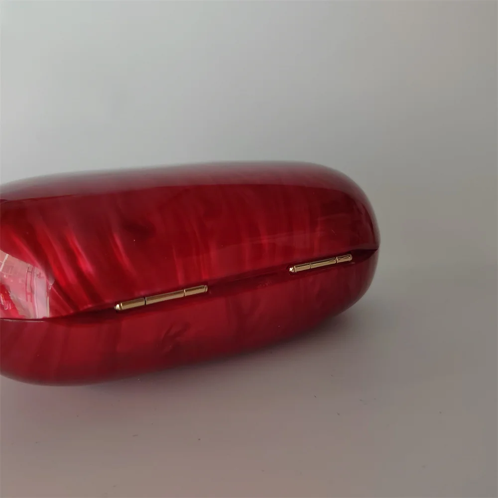 New Oval Shinny Pearl Red Marble Acrylic Box Clutches Evening Purses Women Trending Luxury Wedding Handbags Bolsa Feminine Bag