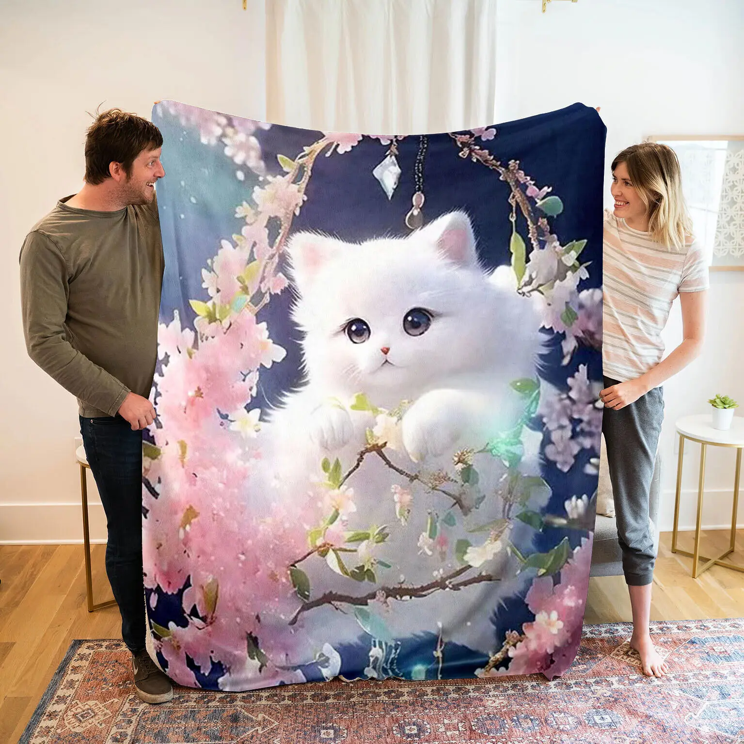 

Cute cat flannel digital printed blanket, sofa cover blanket, office nap blanket